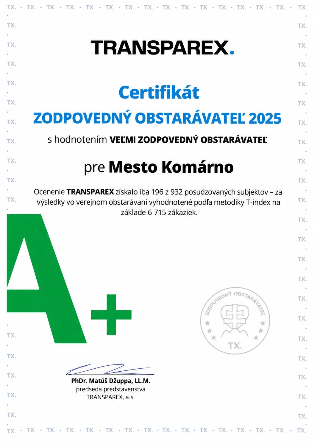 Kiváló értékelést kapott Komárom 2 TRANSPAREX tanusitvany Komarno szamara